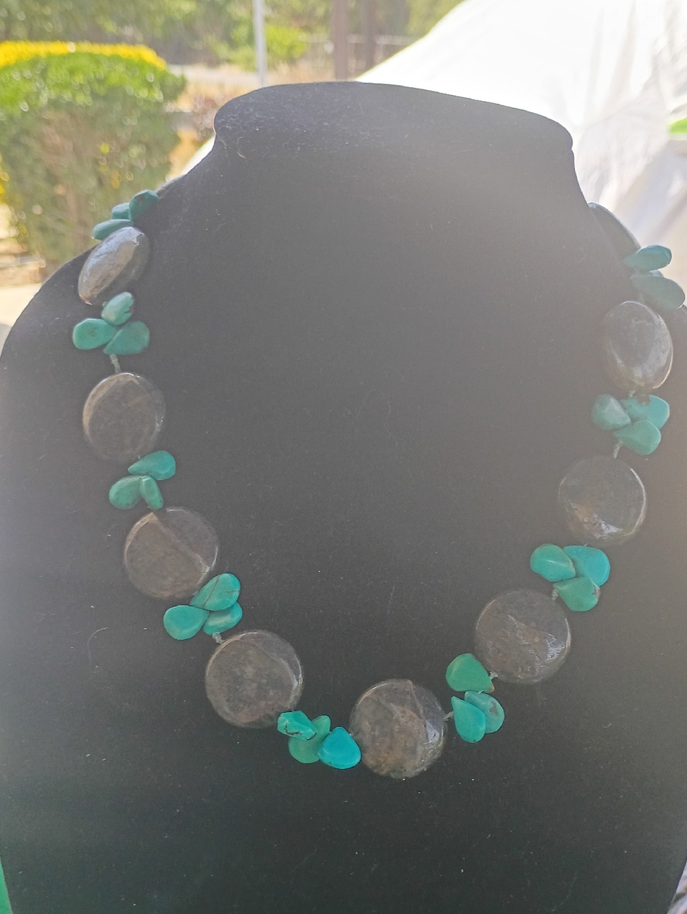 Beaded Turquoise and Gray Stone Necklace - Elegant Women’s Jewelry